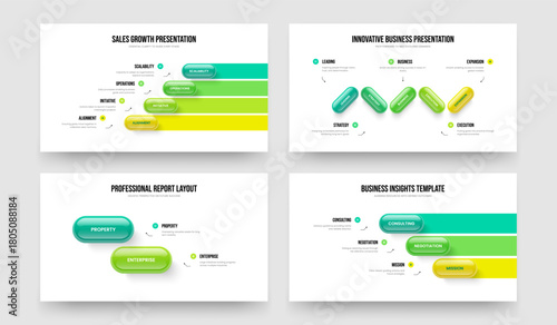 Market Introduction Four Five Two Three Element Infographic Presentation Layout Vector Illustration Bundle. Company Insight 4 5 2 3 Step Diagram Slide Design Collection.