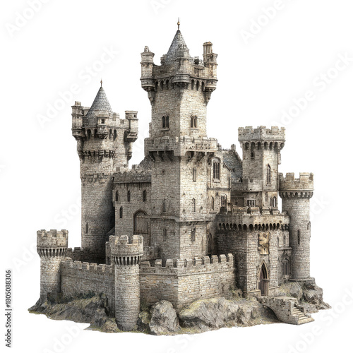 Medieval castle with towers and battlements png fortress png stone png architecture png historic png fantasy png moat png stronghold png building png transparent background image
