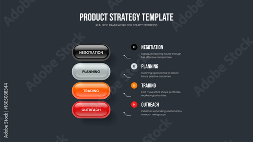 Service Performance 4 Option Diagram Presentation Template. Modern Showcase Four Element Infographic Slideshow Design. Creative Overview Frame Layout Vector Illustration.