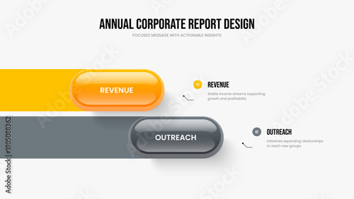 Consulting Growth 2 Step Infographic Slideshow Design. Modern Planning Frame Template Vector Illustration. Professional Development Two Element Diagram Slide Layout.