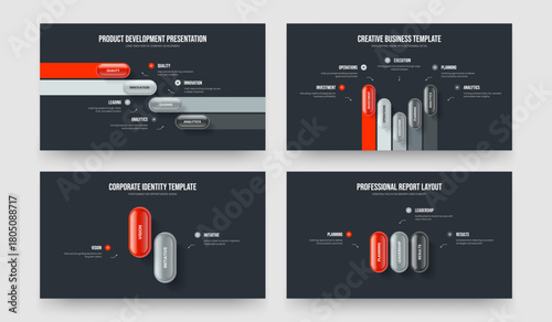 Project Growth 4 5 2 3 Step Infographic Frame Layout Collection. Marketing Showcase Four Five Two Three Option Diagram Presentation Design Vector Illustration Set.