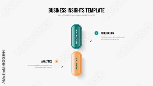 Advertising Analysis Slide Template Vector Illustration. Digital Insight 2 Option Infographic Frame Layout. Business Profile Two Element Diagram Presentation Design.