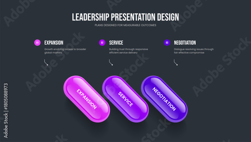 Sales Overview Three Option Diagram Slideshow Layout. Financial Analysis 3 Element Infographic Slide Template. Market Showcase Presentation Design Vector Illustration.