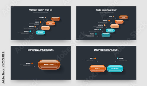 Investor Performance Four Five One Two Option Diagram Slide Design Vector Illustration Set. Financial Visualization 4 5 1 2 Element Infographic Presentation Layout Bundle.