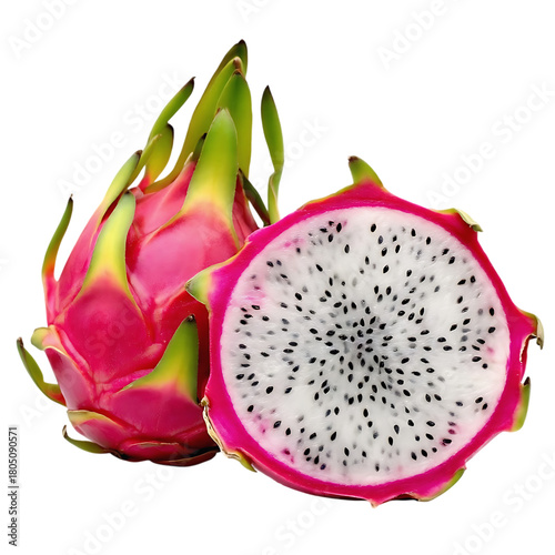 Dragon fruit isolated on transparent background, a vibrant and exotic fruit with a unique flavor and appearance