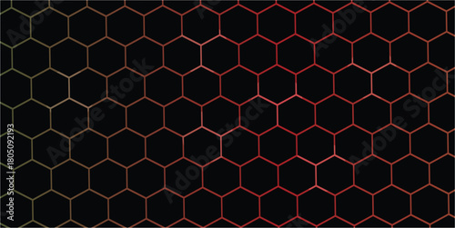 Abstract Digital Hexagon Gradient Pattern. Glowing Honeycomb Tech Black Background	