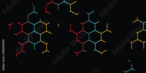Abstract Digital Hexagon Gradient Pattern. Glowing Honeycomb Tech Black Background