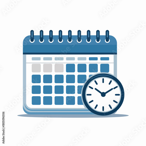 A calendar and clock representing time and scheduling concepts.