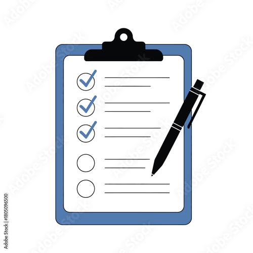 Clipboard with a checklist and pen, indicating completed tasks.