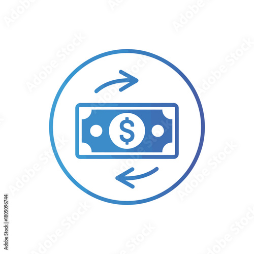 Illustration of a money exchange symbol with circular arrows indicating transfer.