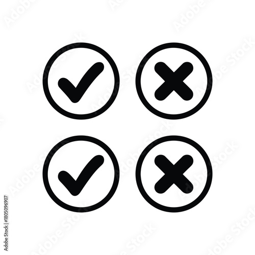 Two check marks and two crosses are displayed within circles on a white background.