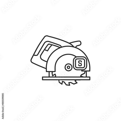 Detailed Outline Illustration of a Circular Saw with Handle and Blade.