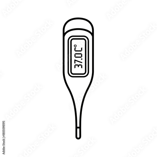 Digital Medical Thermometer Displaying 37.0 Degrees Celsius.