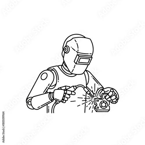 Welder in Protective Gear Performing Arc Welding on Metal Object.