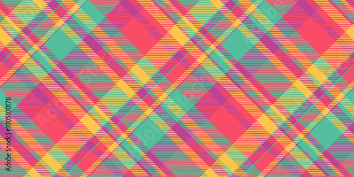 Tape tartan plaid check, periodic fabric texture vector. Difficult pattern textile seamless background in red and teal colors.
