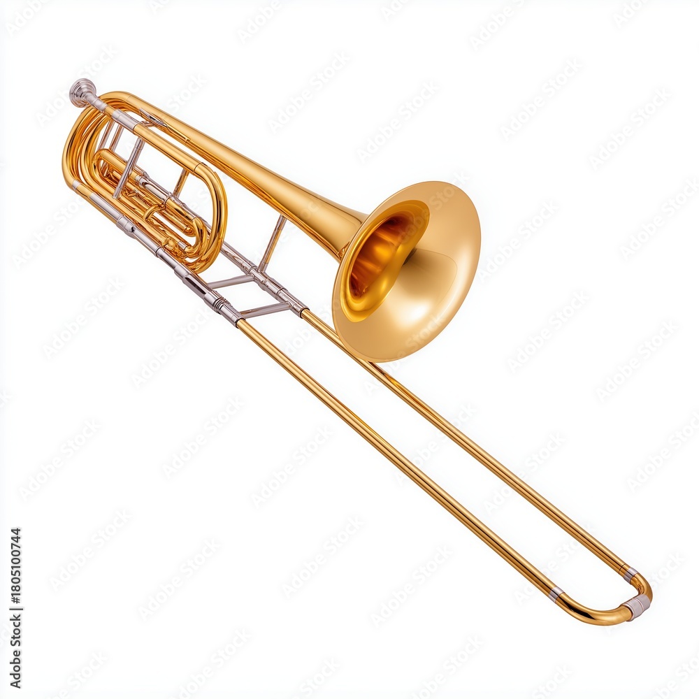Obraz premium Golden Trombone Isolated on White Background