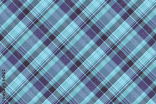 Satin fabric pattern textile, cool background vector seamless. Wear tartan check texture plaid in cyan and blue colors.