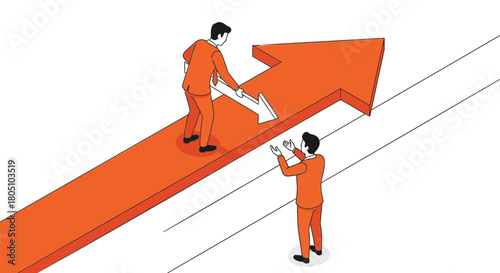 Businessman redirects an orange arrow with a white arrow symbolizing change in direction and strategy