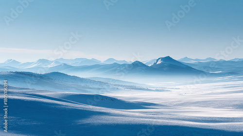 Wallpaper Mural Serene winter landscape featuring snowcovered hills and distant mountains under a bright, clear sky. Perfect for conveying peace, adventure, or a fresh start. Torontodigital.ca