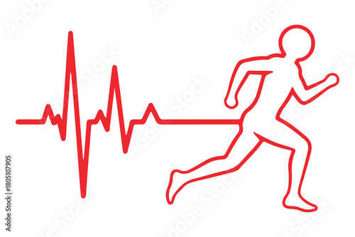 Running exercise with heart beat illustration on white