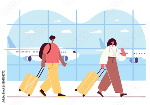 Travelers with Luggage at Airport