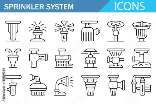Fire Suppression and Water Flow System Line Icons