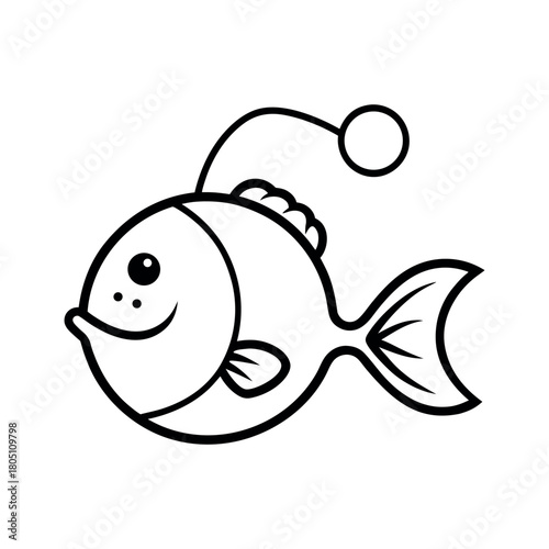Anglerfish Outline Line Art Vector Illustration