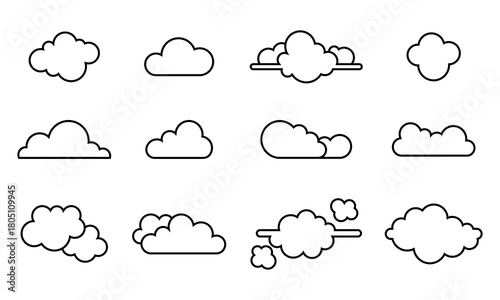 Conjunto de iconos de nubes de diferentes formas. Ilustración vectorial