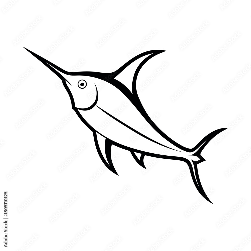 Fototapeta premium Swordfish Outline Line Art Vector Illustration