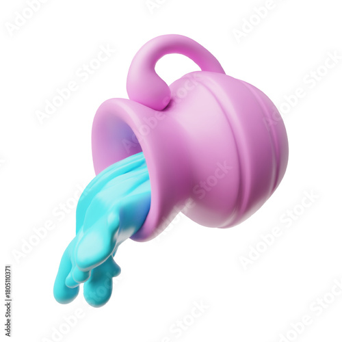 Aquarius zodiac symbol 3D vector cartoon plastic style, Astrological Horoscope volume icon, water pours from a jug