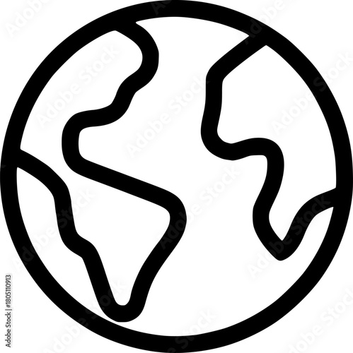 An outline icon representing the world globe, symbolizing global business, worldwide reach, internet, and international travel.