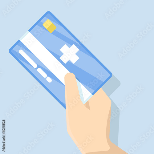Medical cards illustration, symbolizing health coverage, patient protection, and access to medical services and benefits. flat design illustration on background.
