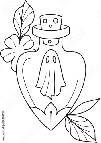 Ghost Bottle Tattoo Stencil T-shirt Print