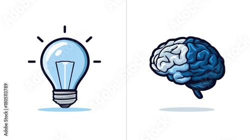 Illustration of a Creative Brain with a Light Bulb, Symbolizing Ideas, Inspiration, Intelligence, and Thinking Process
