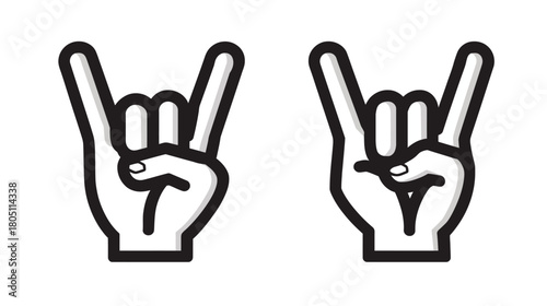 Rock and roll hand gesture icons. Two hands showing the devil horns sign for music, party, and rebellion. Graphic vector illustration.