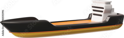 Cargo ship, 3D vector cartoon merchant ship with empty deck for containers, sea logistics, tanker ship delivery