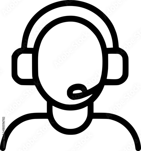 An outline icon representing a person with a headset, symbolizing online assistance, customer support, and call center service.