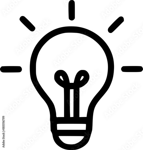 An outline icon of a glowing lightbulb, symbolizing a new idea, creative inspiration, innovation, invention, and intellectual thought.
