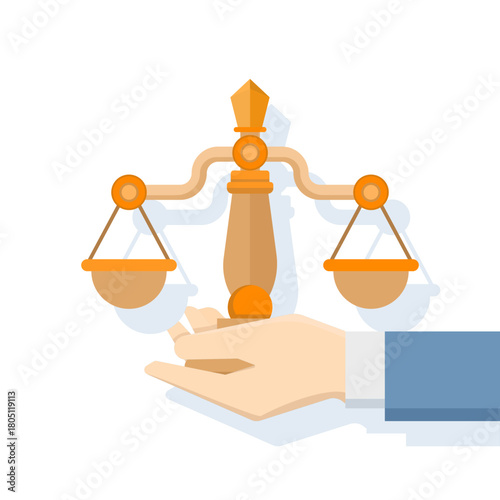 Flat vector illustration of the scales of equality and justice, symbolizing fairness, legal balance, human rights, and impartial decision-making in modern law and social justice concepts.