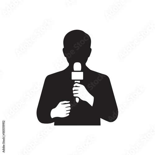 Reporter with Microphone Silhouette Icon
