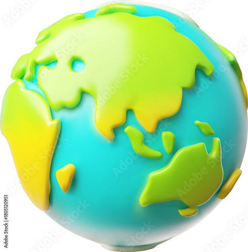 Planet Earth 3D cartoon plastic style vector icon, render world globe with continents and oceans, volume ecology symbol