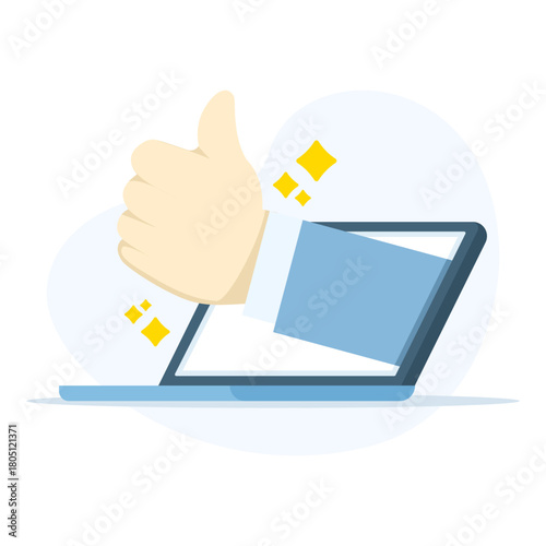 Vector illustration of a thumbs-up hand gesture, symbolizing approval, good job, positive feedback, and like icons for business, marketing, or social media.