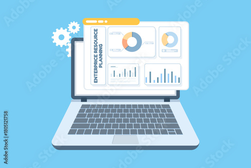 Enterprise resource planning software on a laptop helps teams coordinate tasks, manage resources, and monitor performance to increase business productivity and efficiency.