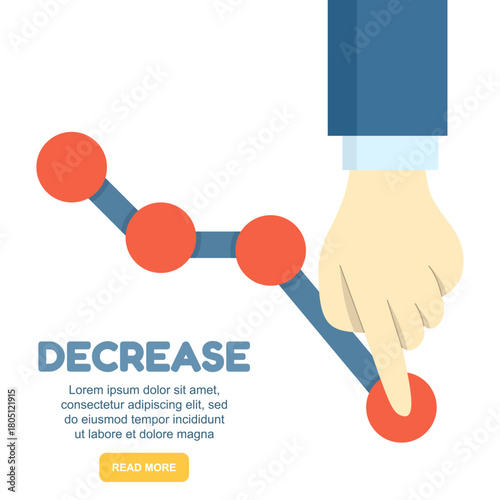 Downward graph illustration showing business loss. Hand indicating a drop in profit, falling market trend, and negative financial performance in flat vector style.