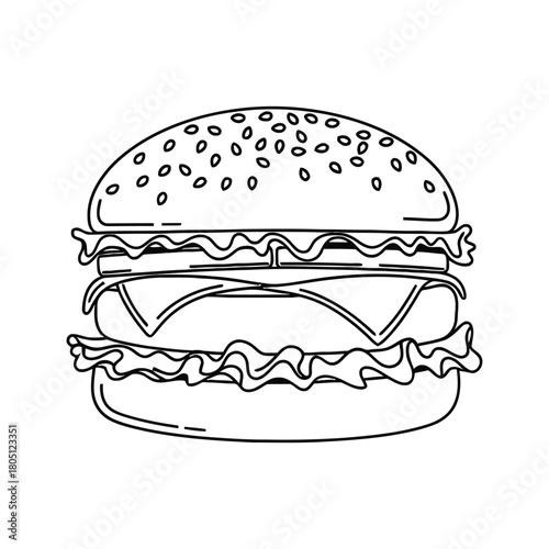 clean line art illustration of a cheeseburger