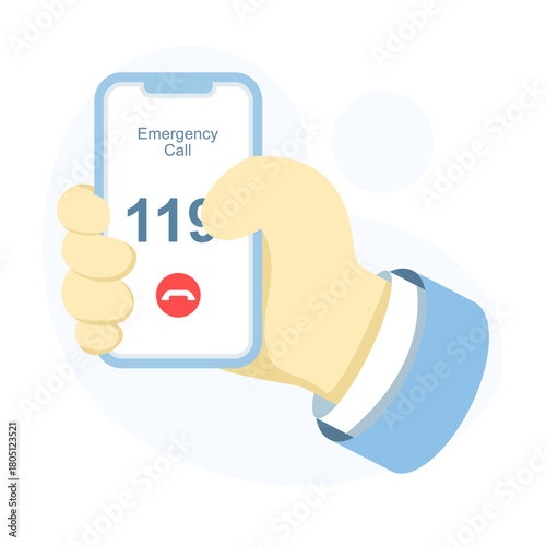 Call emergency number 911, mobile phone alert, urgent assistance, rescue and safety service, first responder communication, crisis help concept, modern vector design.