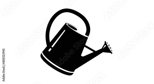A black silhouette of a watering can tilted to the right, ready to water plants.