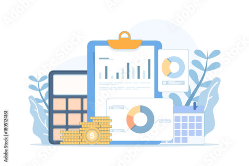 Finance and accounting illustration, business planning and budgeting, analyst and accountant concepts, economic strategy, flat vector background and banner design.