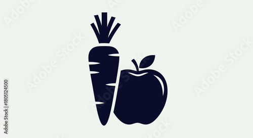 A simple graphic icon of a carrot and an apple representing fresh produce and healthy eating.