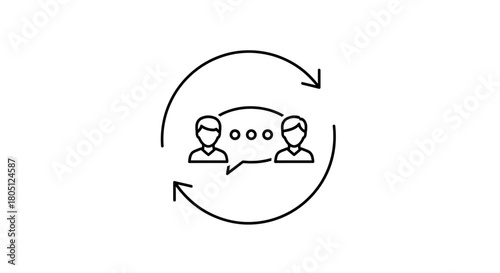 Line art icon representing continuous communication and feedback exchange between two people.
